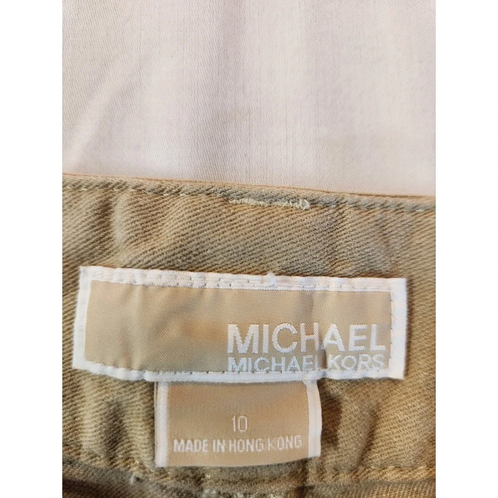 Michael Kors Khaki Cargo Pants Womens 10 Stretch Straight Leg Flap‎ Pocket 34x29
